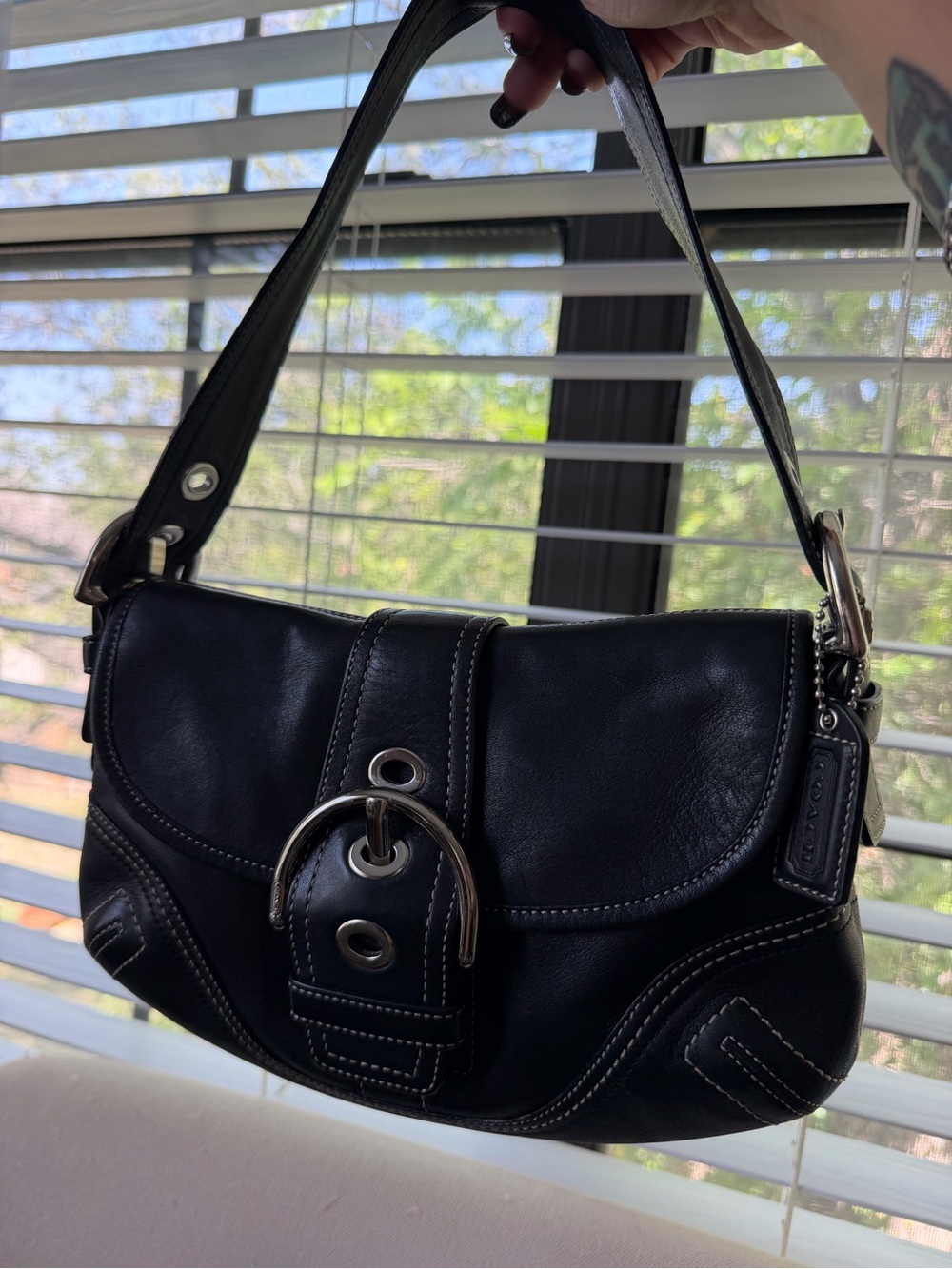 Coach Black Leather soho Shoulder Bag with Silver Buckle